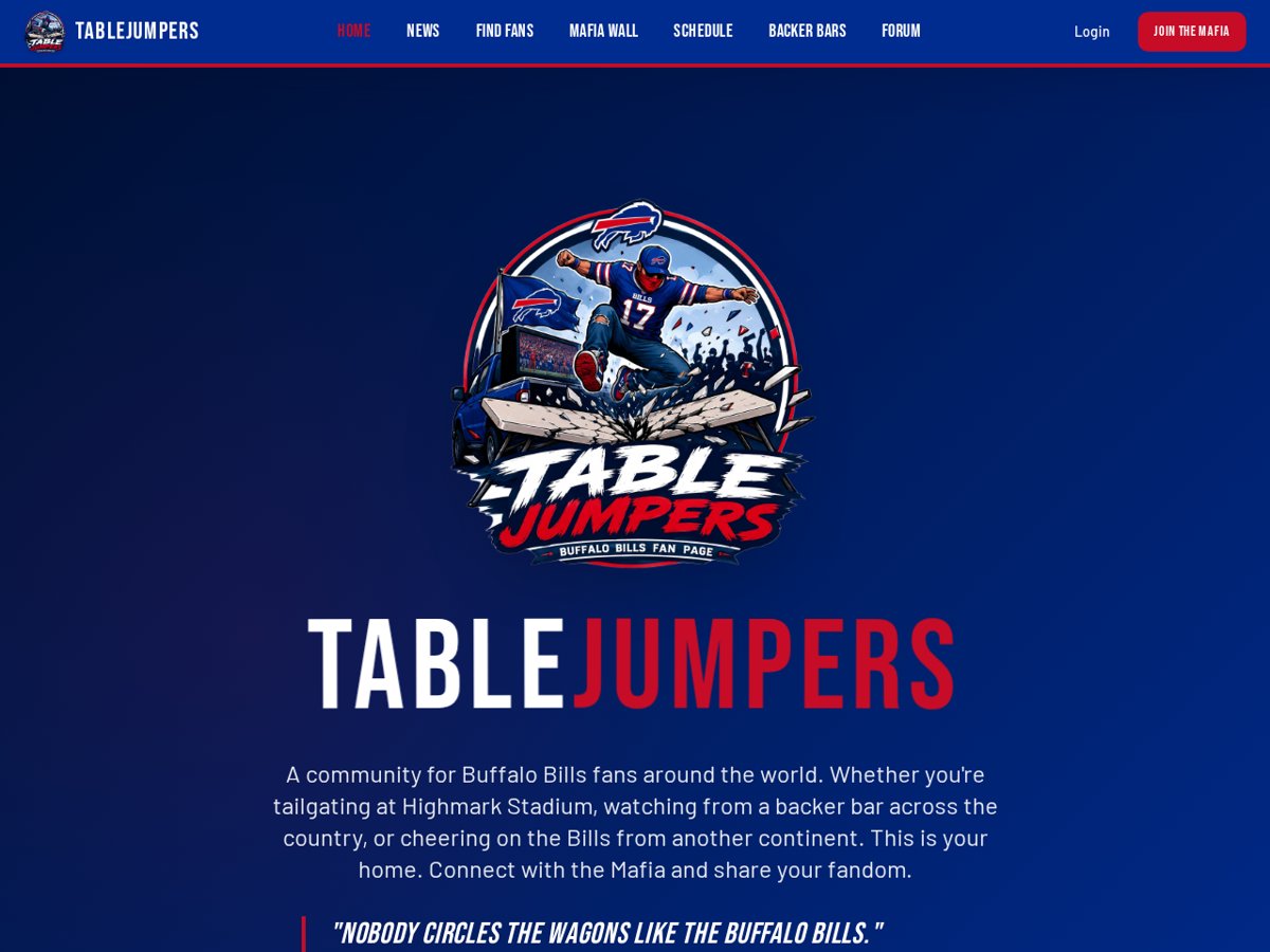 Homepage screenshot of the Table Jumpers website