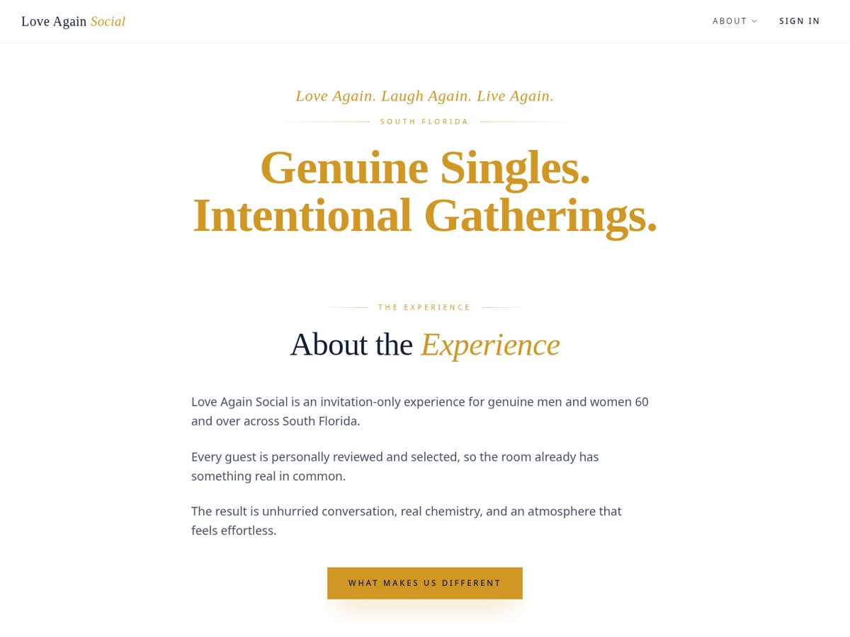 Homepage screenshot of the Love Again Social website